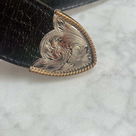 al beres  Engraved Heart Buckle Black Moc Croc Leather Belt   M/37” - Picture 4 of 10